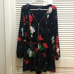 Black Floral Long Sleeved Romper